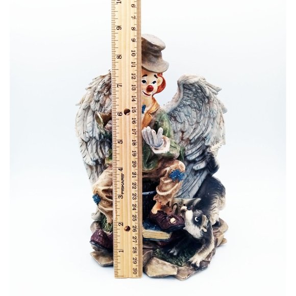 Clown with Angel Wings with Trumpet & Dog 9 Inches Tall Vintage 1980s Ceramic - Picture 3 of 16